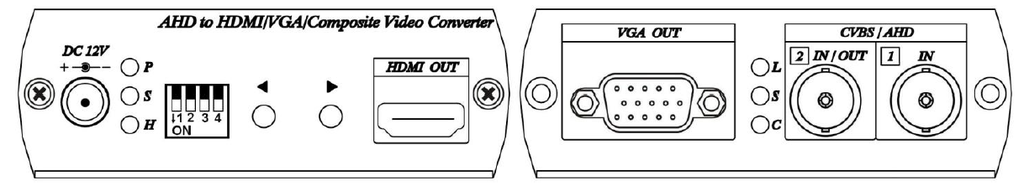 Convertisseur signal AHD (720p/1080p) vers VGA+HDMI+Analogique - Fonction Loop disponible